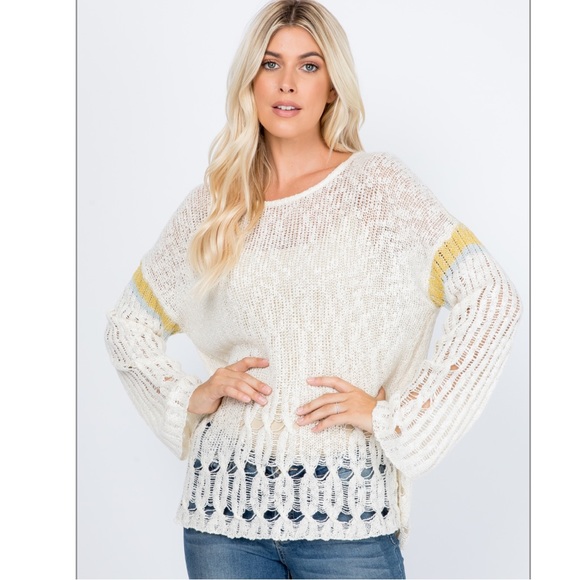 Boutique cream open weave sweater - Picture 1 of 5